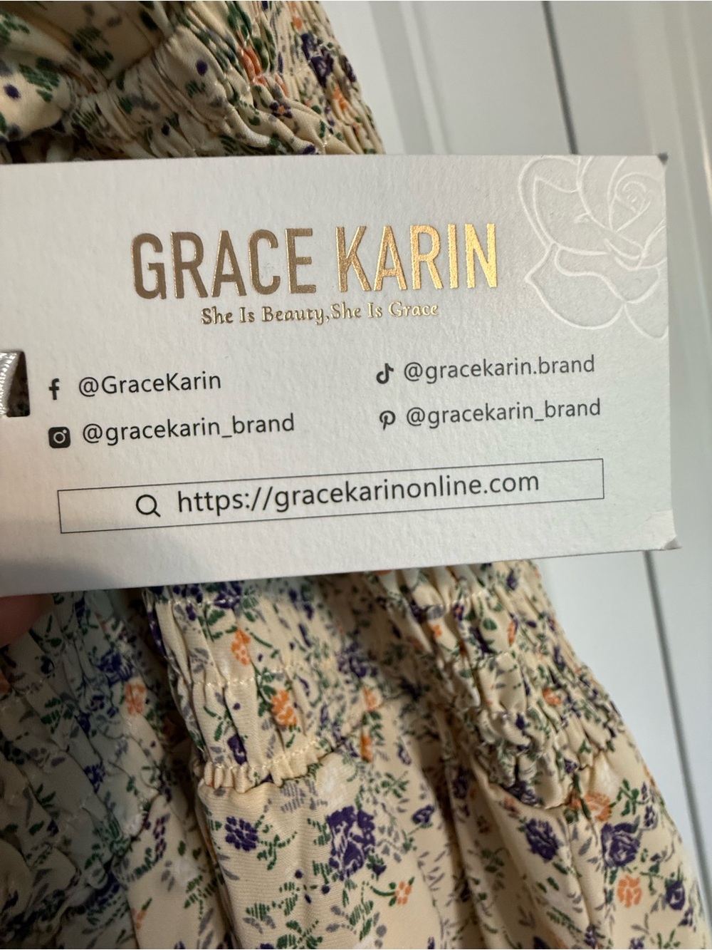 Beige Floral Smocked Midi Dress - Picture 4 of 9
